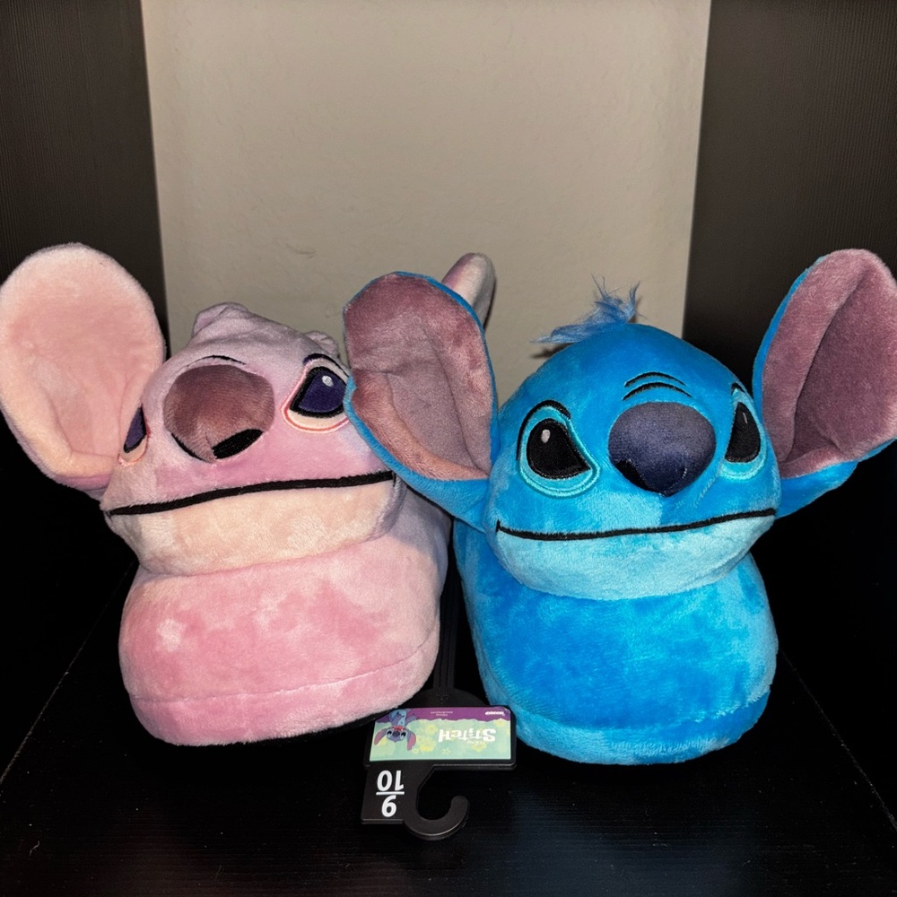 Disney Stitch and Angel Plush Slippers - Blue and Purple